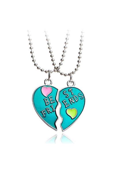 REDz Accessories Best Friends Necklace, Turquoise Heart With Colorful Hearts, Set of 2 Pieces, Girlfriend Gift