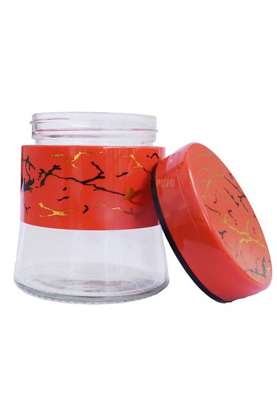 PUFO Fancy glass container for sugar, coffee, tea or spices, with airtight lid, 400 ml, red