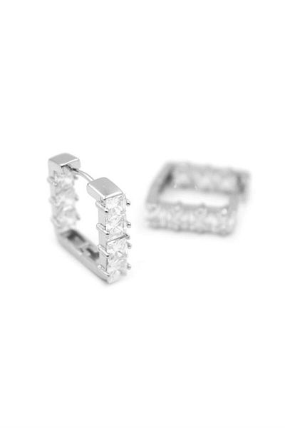 Rasanet Square Jewelled Earrings - Silver