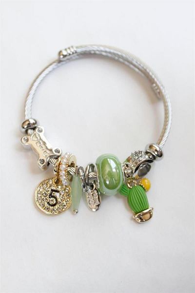 Rasanet Steel charmed cactus bracelet - green