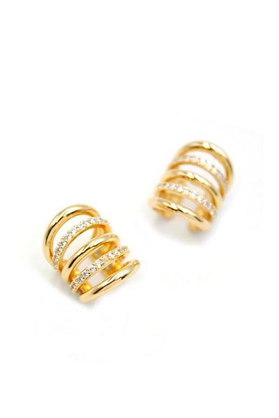Rasanet 2 Pieces of Stoned Cartilage Earrings - Gold