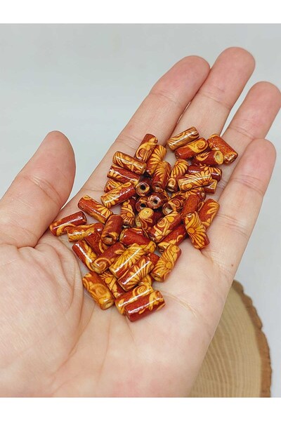 Yasamtohumu اسطوانة خرز خشبي منقوش 5*11 ملم/35 قطعة (54536)