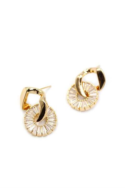Rasanet Baguette Stone Earrings - Gold