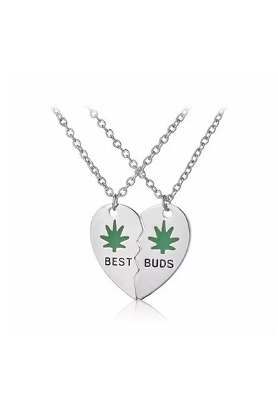 REDz Accessories Friendship Necklace Set, Best Buds Heart With Leaf, 2 Necklaces, Silver