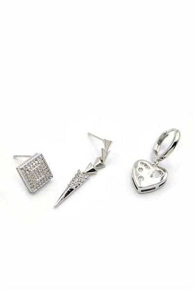 Rasanet 3-Piece Heart Earrings - Silver