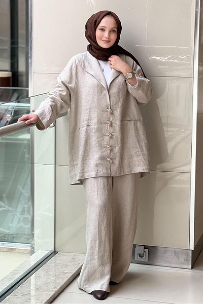 Ghisa Double Breasted Collar Agraf Stone Button Trousers Suit