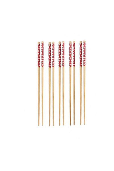 PUFO Set de 5 perechi de bețișoare sushi din bambus, 22 cm, maro/roșu
