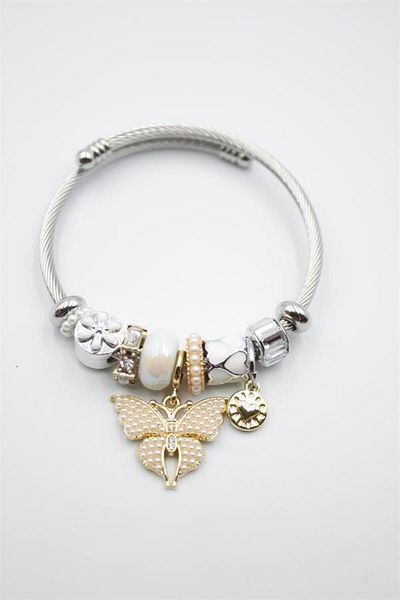 Rasanet Butterfly Bracelet with Steel Charm - White