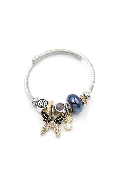 Rasanet Steel charmed butterfly bracelet - black