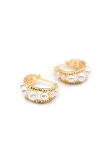 Rasanet Pearl Hoop Earrings - Gold