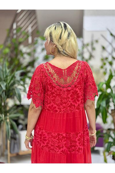 Punta Otantik N10337 Italian Silk Dress Red