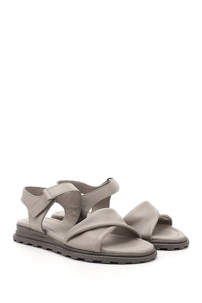 GÖNDERİ(R) Women / Girls Silver Velcro Strap Genuine Leather Sandals