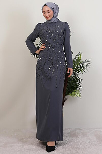 GİYZAMİLA Seher Stone Dress Dark Gray