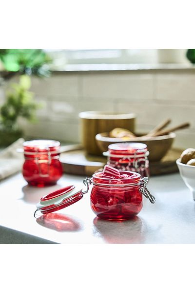 IKEA Vinterfint Glass Jar with Lid, Red, 13 Cl, 3 Pcs