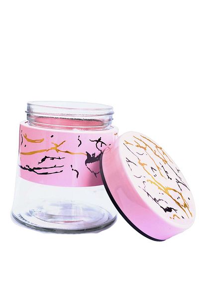 PUFO Fancy glass container for sugar, coffee, tea or spices, with airtight lid, 400 ml, pink