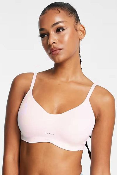 Nike Training Dri Fit Alate Minimalist Light Support Επενδεδυμένο στήθος Ανοιχτό ροζ Γυναικείο λέιζερ κομμένο στήθος