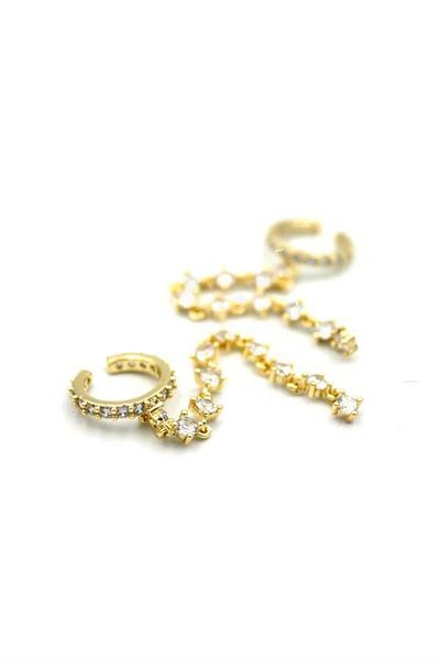 Rasanet 2 Pieces of Stoned Cartilage Earrings - Gold