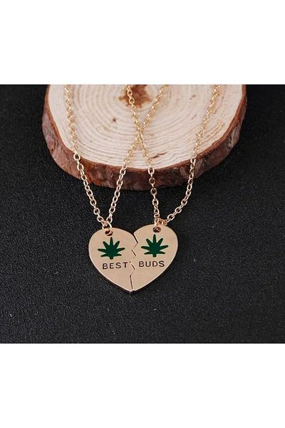 REDz Accessories Friendship Necklace Set, Best Buds Heart With Leaf, 2 Necklaces, Gold