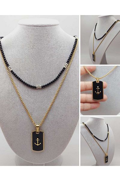 Yasamtohumu Night Series Men's Natural Stone Steel Necklace (56080)
