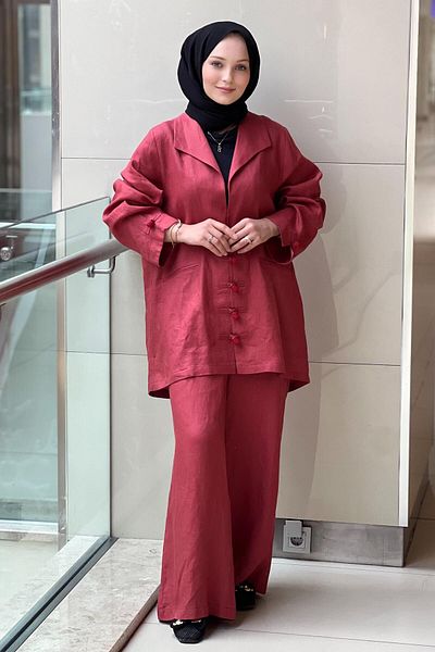 Ghisa Double Breasted Collar Agraf Stone Button Trousers Suit
