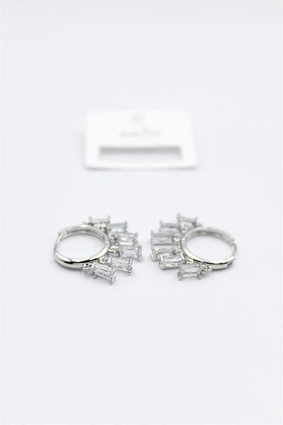 Rasanet Baguette Stone Shakira Earrings - Silver