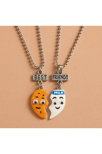 REDz Accessories Funny Best Friends Necklaces, Milk and Biscuit Pendants, 2 Pieces