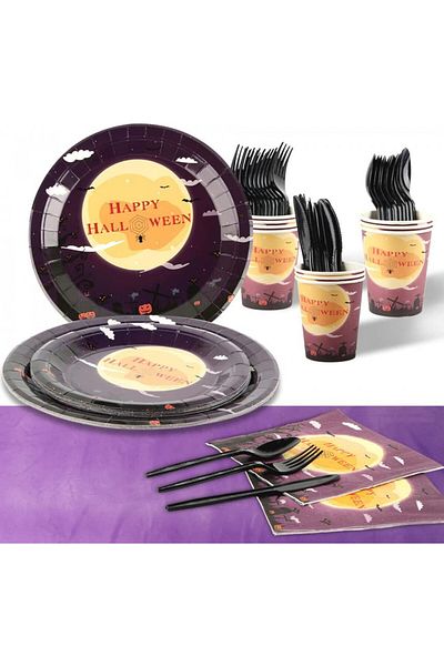FainFun Halloween party tableware set, paper/plastic, multicolor, 81 pieces