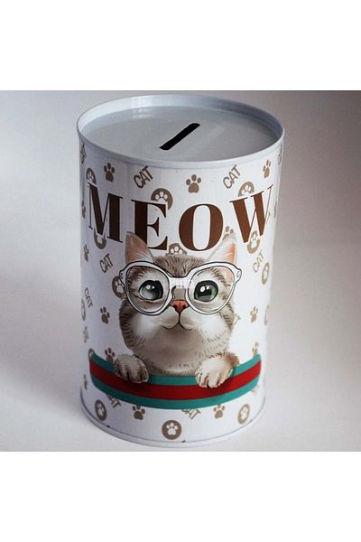 PUFO Pușculiță decorativă metalică Smart Kitty, 12 x 8 cm