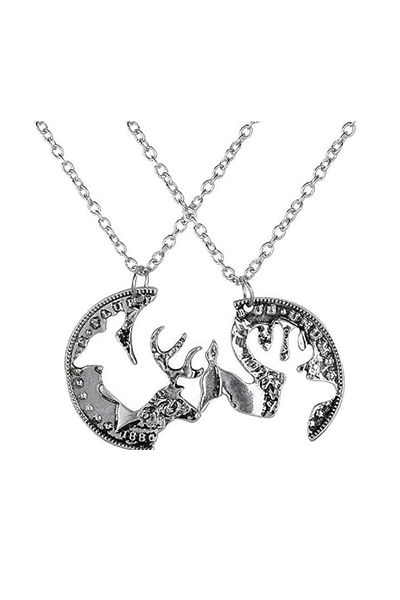 REDz Accessories Couple Necklaces, Coin Pendant, Set of 2 Pieces, Vintage Style, Silver