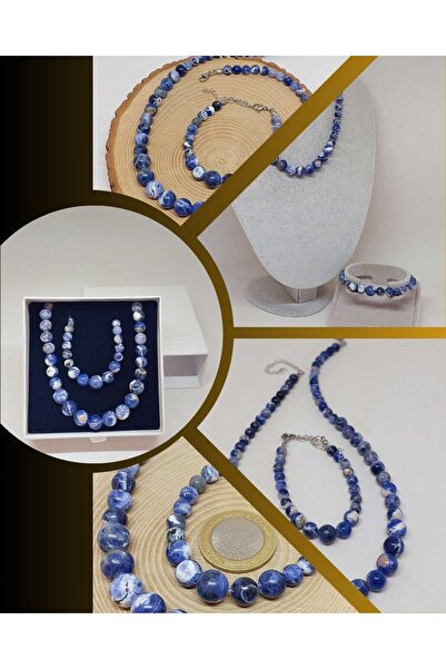 Yasamtohumu Set de colier și brățară din piatră de sodalit din seria Galaxy