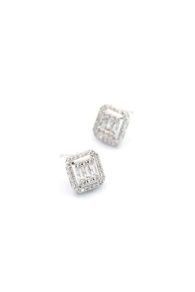 Rasanet Baguette Jewelled Earrings - Silver