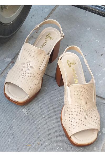 Venüs 25322552Y Women's Genuine Leather Summer Heeled Shoes
