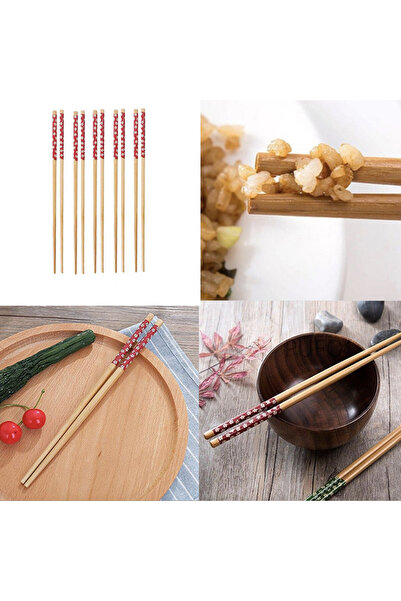 PUFO Set de 5 perechi de bețișoare sushi din bambus, 22 cm, maro/roșu