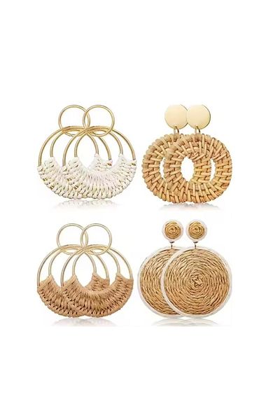REDz Accessories Statement Earrings, Round, Lightweight, Boho Chic, 4 Pairs, Summer Accessories