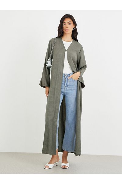 Styli Slit Sleeve A-Line Abaya with Button Detail