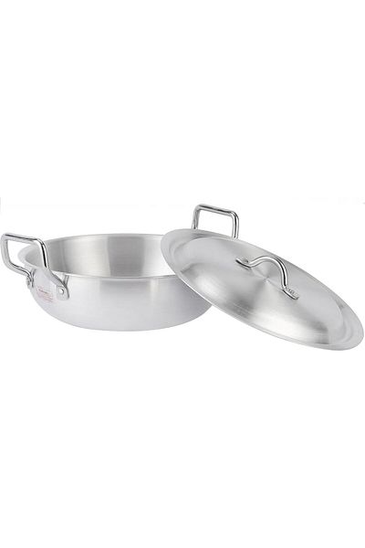 mastergold Aluminum Cooking Pot with Lid 30cm Round Karahi Steel Handles, Even Heat Distribution Ideal for Gas
