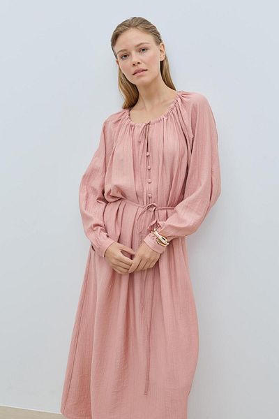 Mahal Bood Button Balloon Sleeve Dress