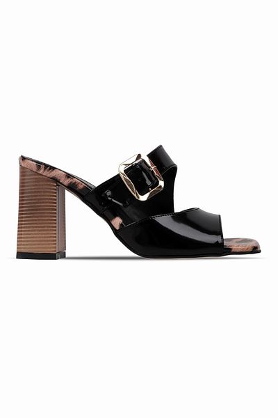 Lal Shoes & Bags Oreta Women's Double Strap Buckle Detailed Heeled Slippers-Leopard
