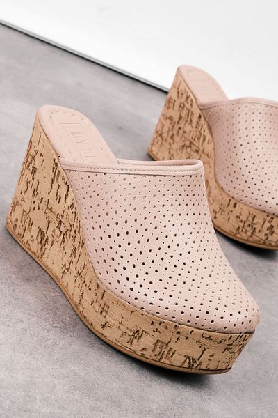Lal Shoes & Bags Hera Heel Patterned Women's Wedge Heeled Slippers-Nude