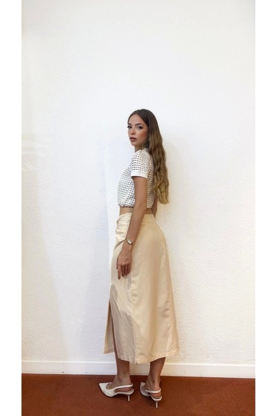 PROTO SUIT Midi Length Pencil Skirt with Slit and Tie Detail