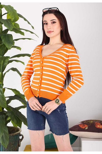 BOZKAYA ÖRME Seasonal Women's Striped Cotton Cardigan