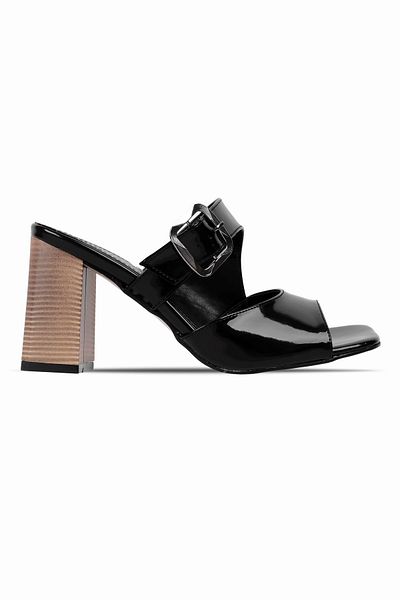 Lal Shoes & Bags Oreta Women's Double Strap Buckle Detailed Heeled Slippers-R.Black