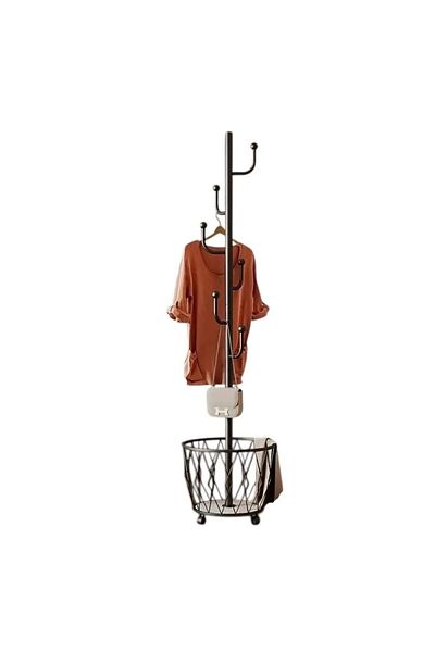 rexa Freestanding Metal Coat Rack Stand with Storage Basket & Wheels – Multi-Purpose Organizer