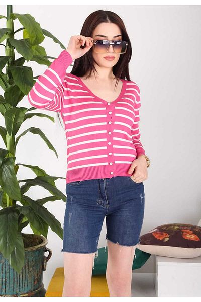 BOZKAYA ÖRME Seasonal Women's Striped Cotton Cardigan