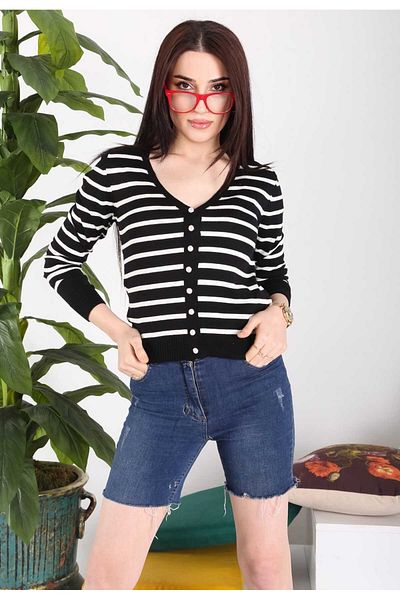 BOZKAYA ÖRME Seasonal Women's Striped Cotton Cardigan