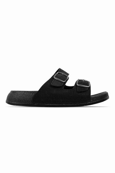 Lal Shoes & Bags Gold Women's Belt Buckle Detailed Glittery Slippers-Black