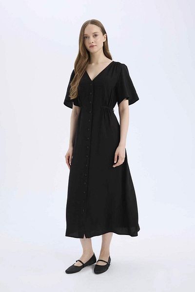DeFacto A-Line V-Neck Short Sleeve Midi Dress E1128Ax25Sm