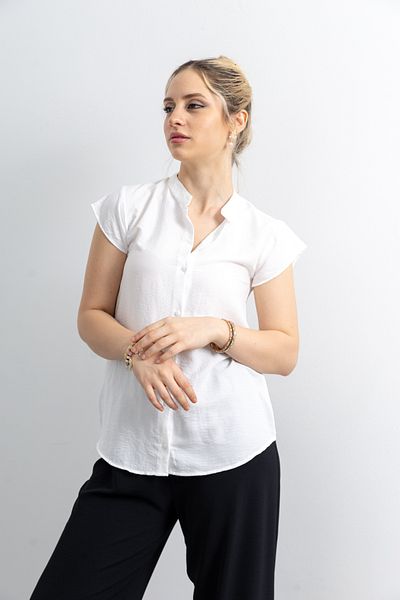 TUĞBA ERGÜL Women's Short Sleeve Judge Collar Cotton Shirt