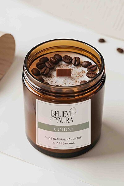 Believe Your Aura Kahve Kokulu Doğal Soya Mumu - Kahve Dekorlu Meditasyon Aro...