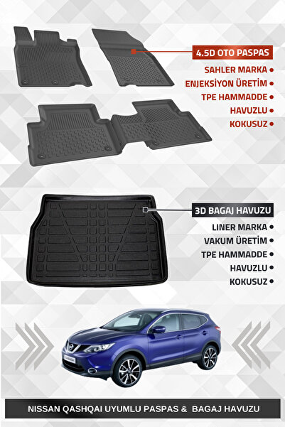 Sahler Nıssan Qashqai Tekna 2014-2021 Uyumlu 4.5D Premium Havuzlu Oto Paspas ...